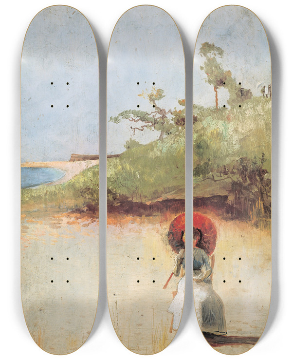 Triptych art skateboard deck of Charles Conder All On A Summers Day by Charles Conder (1868-1909)