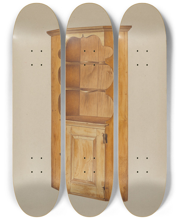 Triptych art skateboard deck of Michael Riccitelli Corner Cupboard by Michael Riccitelli