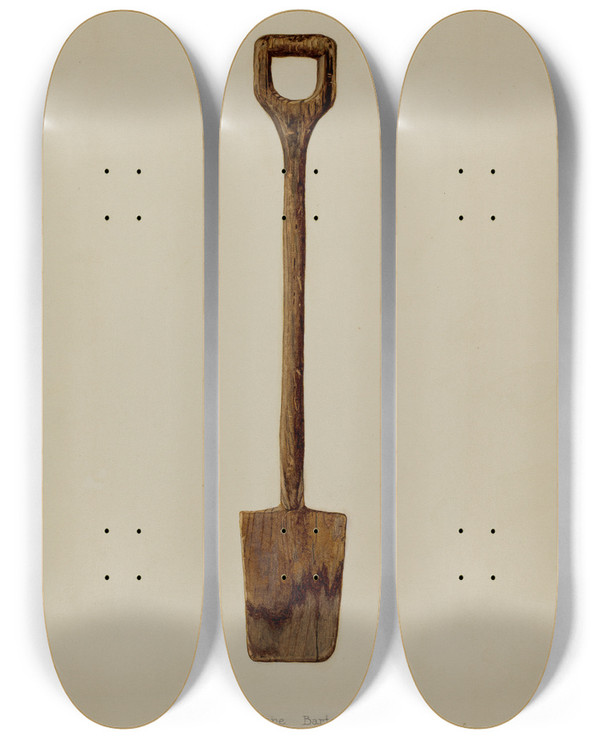 Triptych art skateboard deck of Eugene Bartz Toy Shovel by Eugene Bartz