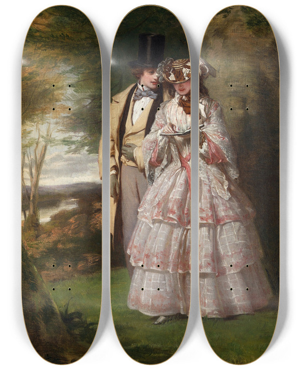 Triptych art skateboard deck of William Powell Frith The Two Central Figures In Derby Day by William Powell Frith (1819-1909)