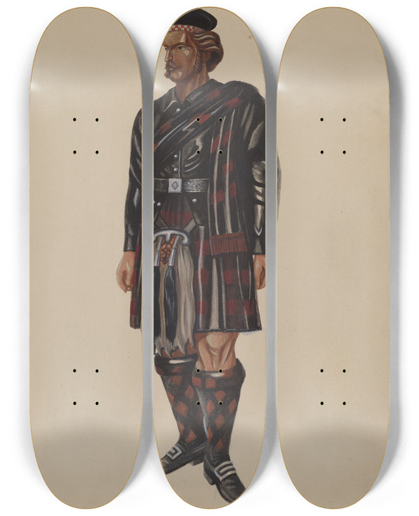Triptych art skateboard deck of Florian Rokita Cigar Store Scotchman by Florian Rokita