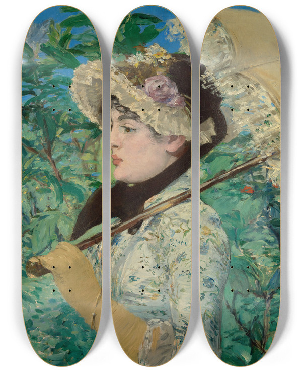 Triptych art skateboard deck of Douard Manet Jeanne Spring_1 by douard Manet (1832-1883)