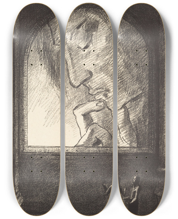 Triptych art skateboard deck of Odilon Redon Lumiere Light by Odilon Redon (1840-1916)