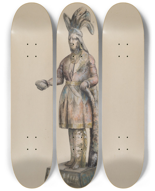 Triptych art skateboard deck of William Kerby Cigar Store Indian by William Kerby