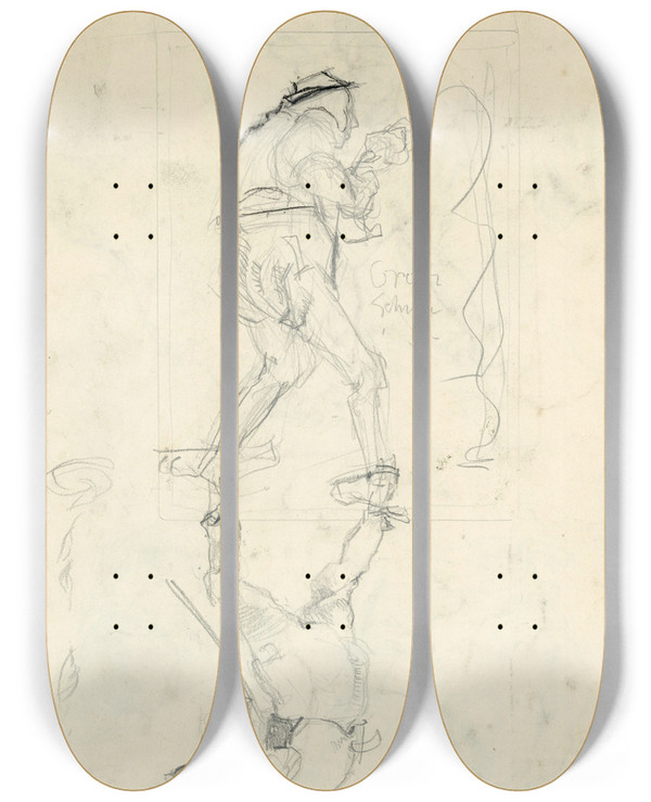 Triptych art skateboard deck of Hermann Groeber Studienblatt_1 by Hermann Groeber