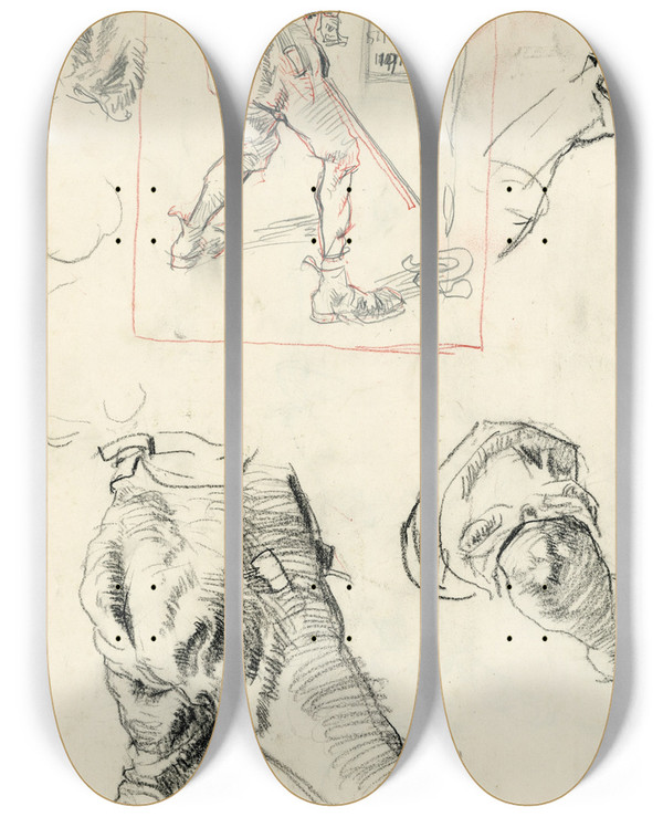 Triptych art skateboard deck of Hermann Groeber Studienblatt_2 by Hermann Groeber