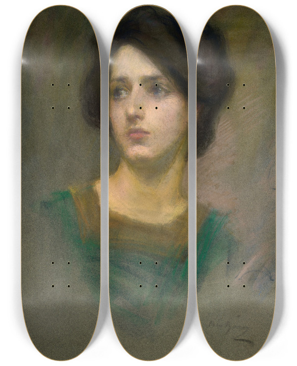Triptych art skateboard deck of Alice Pike Barney Monique by Alice Pike Barney (1857-1931)