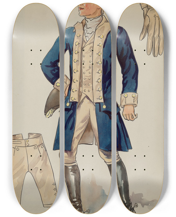 Triptych art skateboard deck of Lillian Causey Mans Uniforms by Lillian Causey (20-)