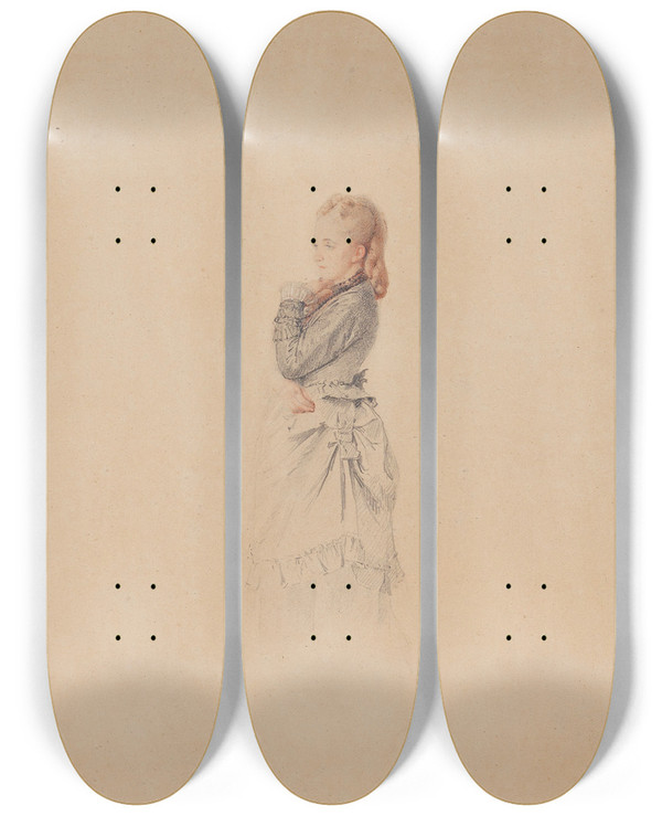 Triptych art skateboard deck of Marie Bracquemond Portrait De Sa Soeur by Marie Bracquemond (1841-1916)