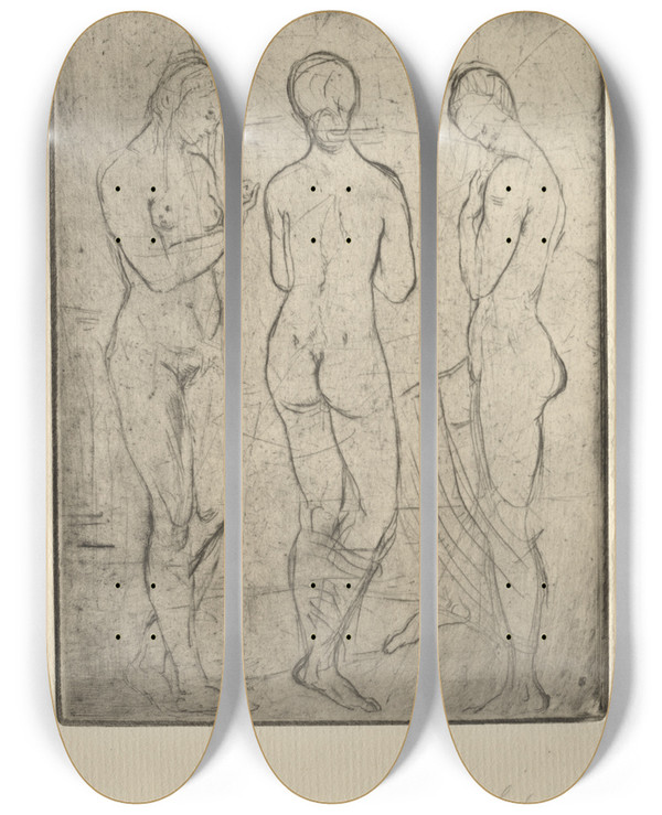 Triptych art skateboard deck of Wilhelm Lehmbruck Three Women by Wilhelm Lehmbruck (1881-1919)