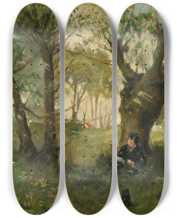 Triptych art skateboard deck of Berthe Morisot Vieux Chemin Auvers by Berthe Morisot (1841-1895)