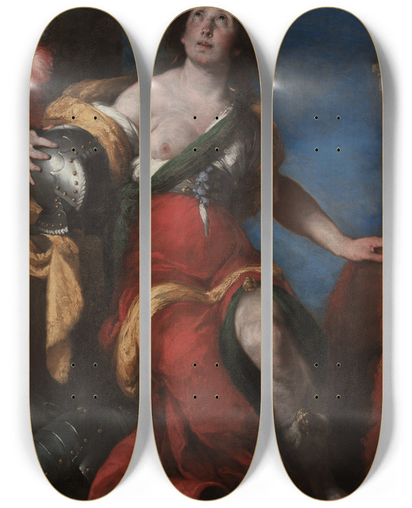 Triptych art skateboard deck of Bernardo Strozzi Allegorical Figure_2 by Bernardo Strozzi (1581-1644)