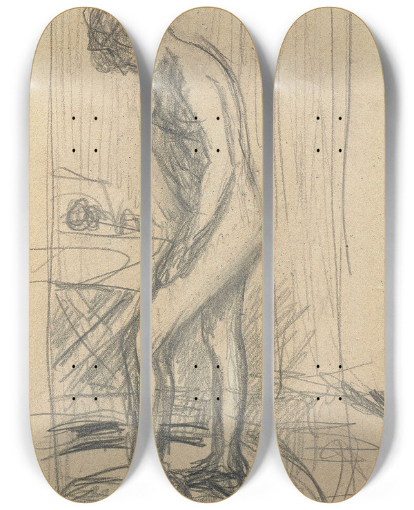 Triptych art skateboard deck of Pierre Bonnard Nu Debout Au Tub by Pierre Bonnard (1867-1947)