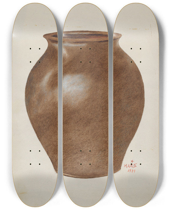 Triptych art skateboard deck of Margaret Stottlemeyer Stone Fruit Jar_3 by Margaret Stottlemeyer