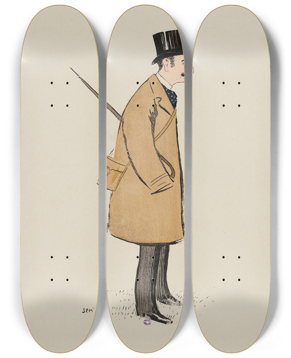 Triptych art skateboard deck of Georges Goursat Sem Monsieur Jean De Bremond by Georges Goursat (Sem) (1863-1934)
