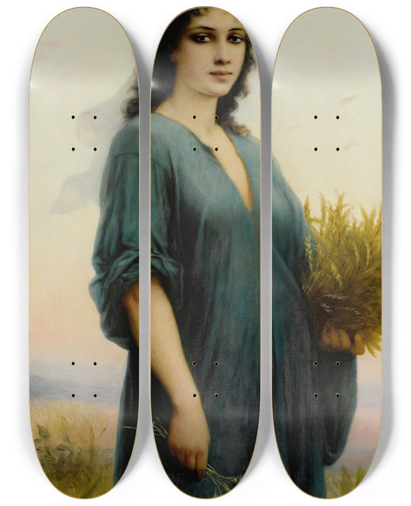 Triptych art skateboard deck of Charles Landelle The Gleaner by Charles Landelle (1821-1908)