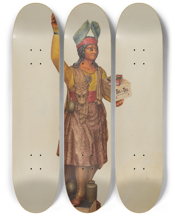 Triptych art skateboard deck of American 20Th Century Cigar Store Indian_5 by American 20Th Century