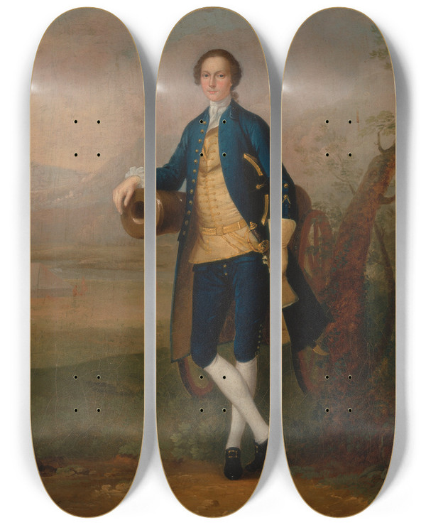 Triptych art skateboard deck of Arthur Devis Gentleman With A Cannon by Arthur Devis (1712-1787)