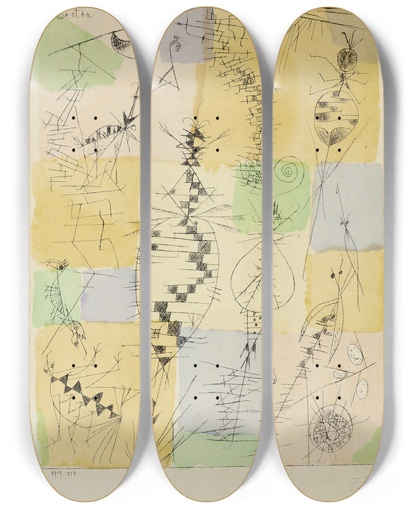 Triptych art skateboard deck of Paul Klee Insekten by Paul Klee (1879-1940)