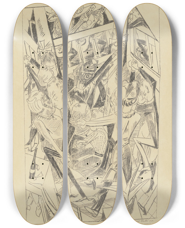 Triptych art skateboard deck of Max Beckmann Malepartus by Max Beckmann (1884-1950)