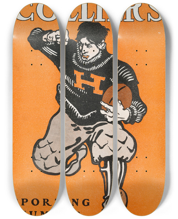 Triptych art skateboard deck of Edward Penfield Colliers Sporting Number Volume Xxviii by Edward Penfield (1866-1925)