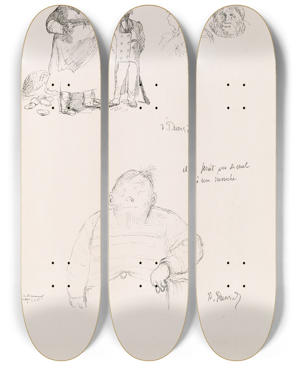 Triptych art skateboard deck of Pierre Puvis De Chavannes Les Caricatures De Puvis De Chavannes Pl18 by Pierre Puvis De Chavannes (1824-1898)