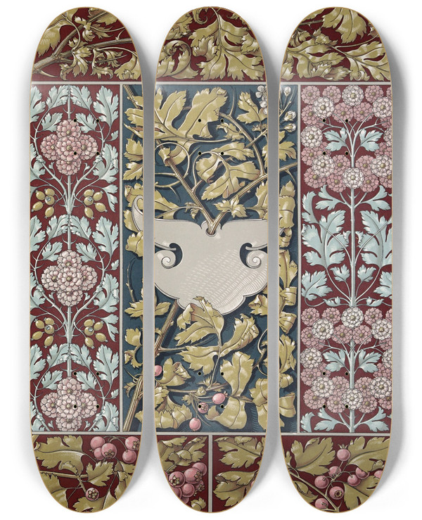 Triptych art skateboard deck of Anton Seder Die Pflanze In Kunst Und Gewerbe Pl099 by Anton Seder (1850-1916)