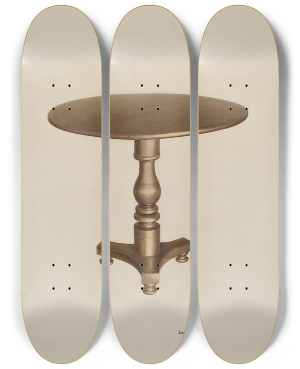 Triptych art skateboard deck of Josephine Prado Round Top Table by Josephine Prado