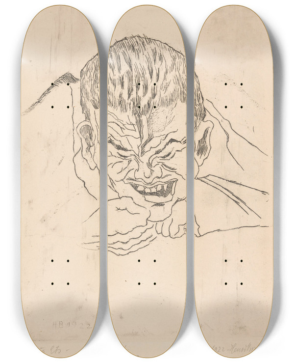 Triptych art skateboard deck of Henri Braakensiek Idioot by Henri Braakensiek (1891-1941)