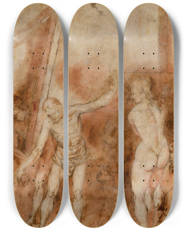 Triptych art skateboard deck of Alonso Cano Cristo En El Limbo by Alonso Cano (1601-1667)
