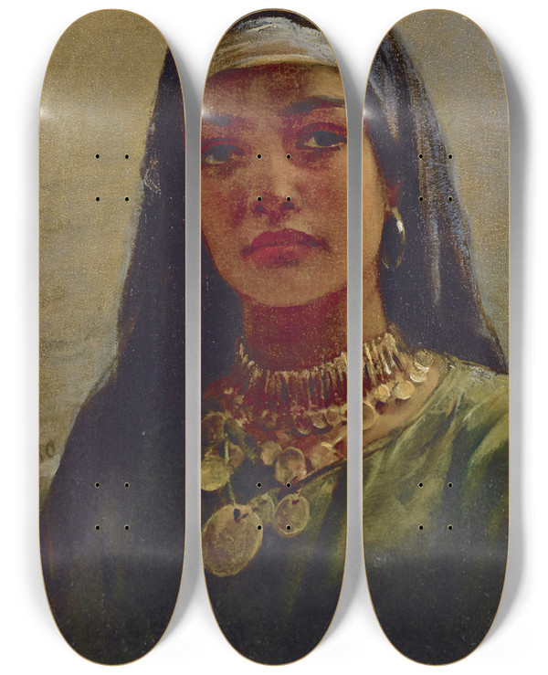 Triptych art skateboard deck of Edwin Long Egyptian Beauty by Edwin Long (1829-1891)