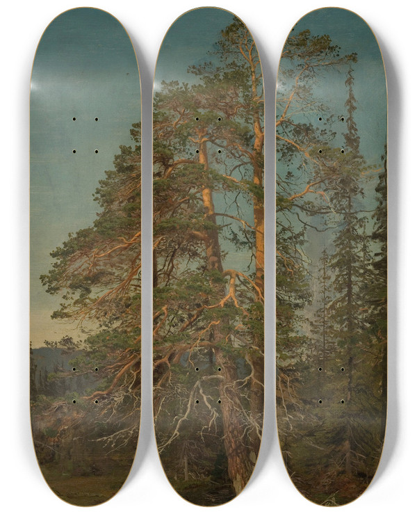 Triptych art skateboard deck of Amaldus Nielsen Furuer Levanger by Amaldus Nielsen (1838-1932)