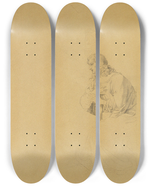 Triptych art skateboard deck of Johann Peter Krafft Studie Eines Jngers by Johann Peter Krafft (1780-1856)