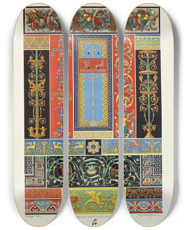 Triptych art skateboard deck of Auguste Racinet Grecoromain 2 by Auguste Racinet (1825-1893)