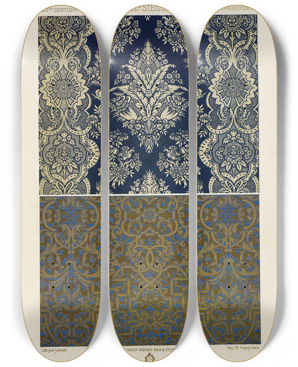 Triptych art skateboard deck of Auguste Racinet Xvii Siecle 10 by Auguste Racinet (1825-1893)