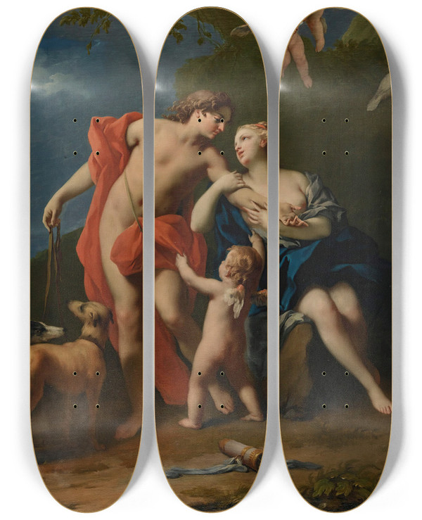 Triptych art skateboard deck of Jacopo Amigoni Venus And Adonis_1 by Jacopo Amigoni (1682-1752)