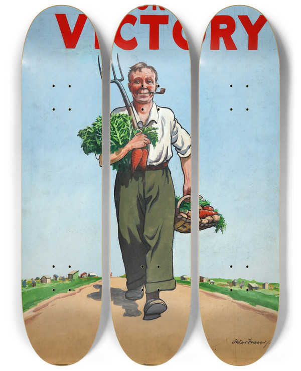 Triptych art skateboard deck of Peter Fraser Dig On For Victory by Peter Fraser (20-)
