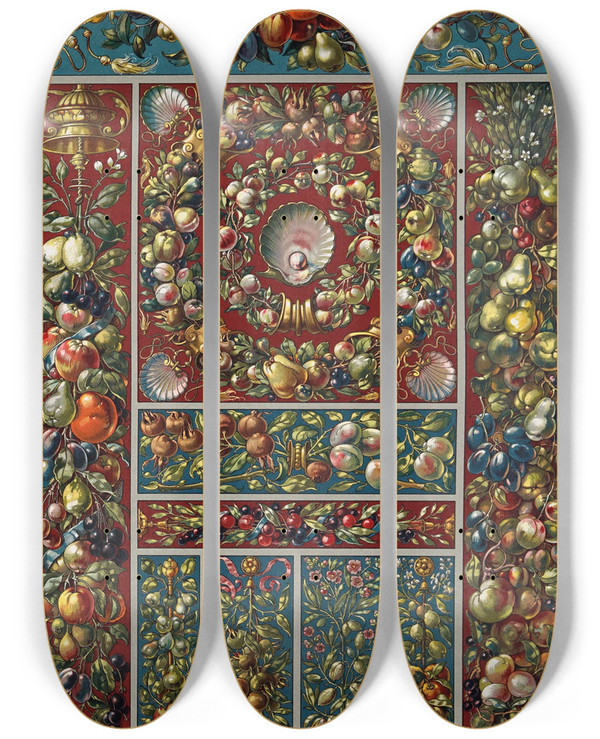Triptych art skateboard deck of Anton Seder Die Pflanze In Kunst Und Gewerbe Pl078 by Anton Seder (1850-1916)