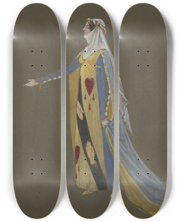 Triptych art skateboard deck of Walter Crane Costume Design by Walter Crane (1845-1915)