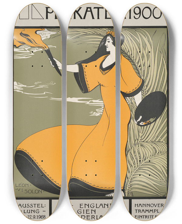 Triptych art skateboard deck of Lonvictor Solon Plakat Um 1900 by Lon-Victor Solon (1872-1957)