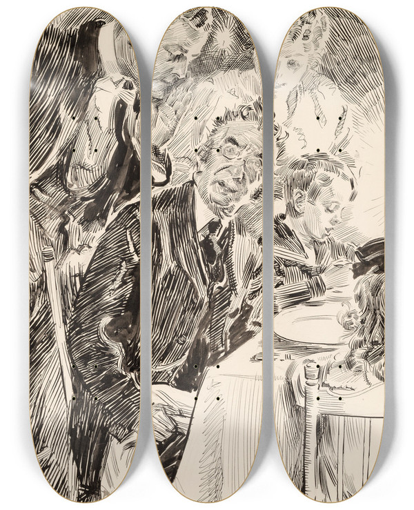 Triptych art skateboard deck of James Montgomery Flagg Lest They Forget by James Montgomery Flagg (1877-1960)