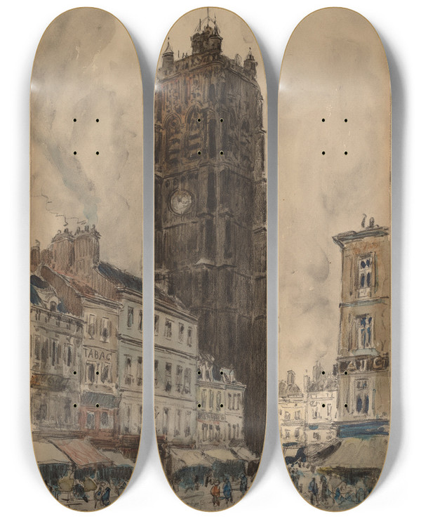 Triptych art skateboard deck of Frank Myers Boggs Dunkerque by Frank Myers Boggs (1855-1926)