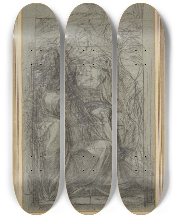 Triptych art skateboard deck of Giulio Cesare Procaccini Study For The Piet by Giulio Cesare Procaccini (1574-1625)