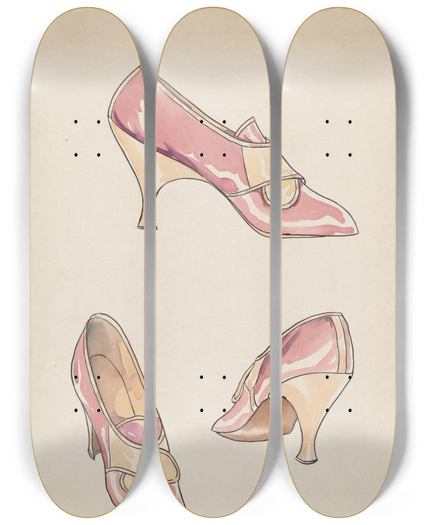 Triptych art skateboard deck of Lillian Causey Womans Slippers_3 by Lillian Causey (20-)