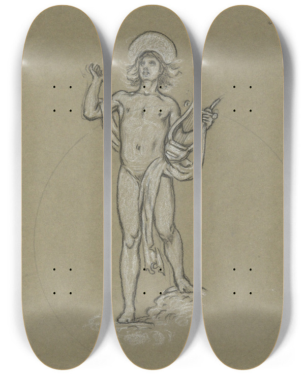 Triptych art skateboard deck of Elihu Vedder Study Forapollo_3 by Elihu Vedder (1836-1923)