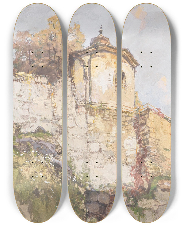 Triptych art skateboard deck of Fritz Lach Mauthausen by Fritz Lach (1868-1933)