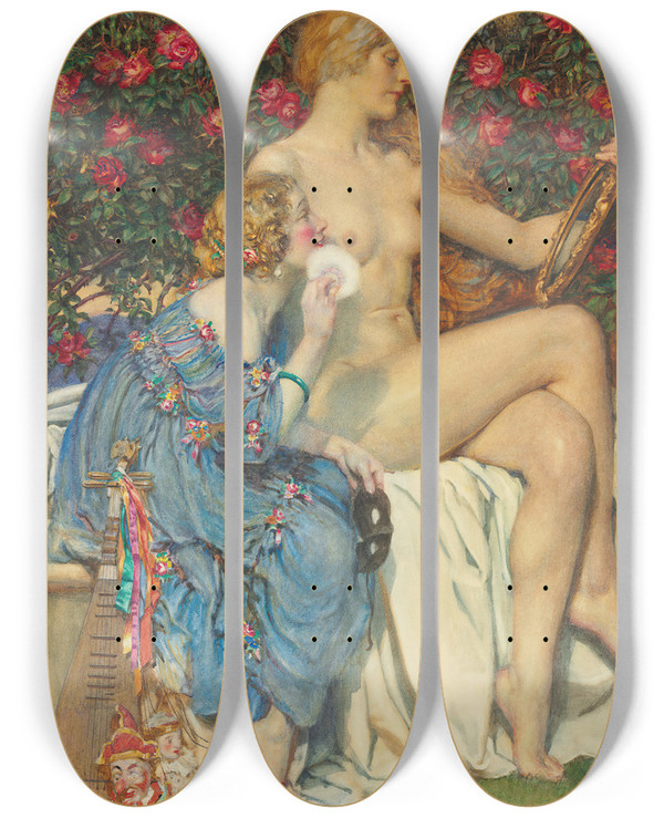Triptych art skateboard deck of Eleanor Fortescuebrickdale Truth Or Fiction by Eleanor Fortescue-Brickdale (1871-1945)