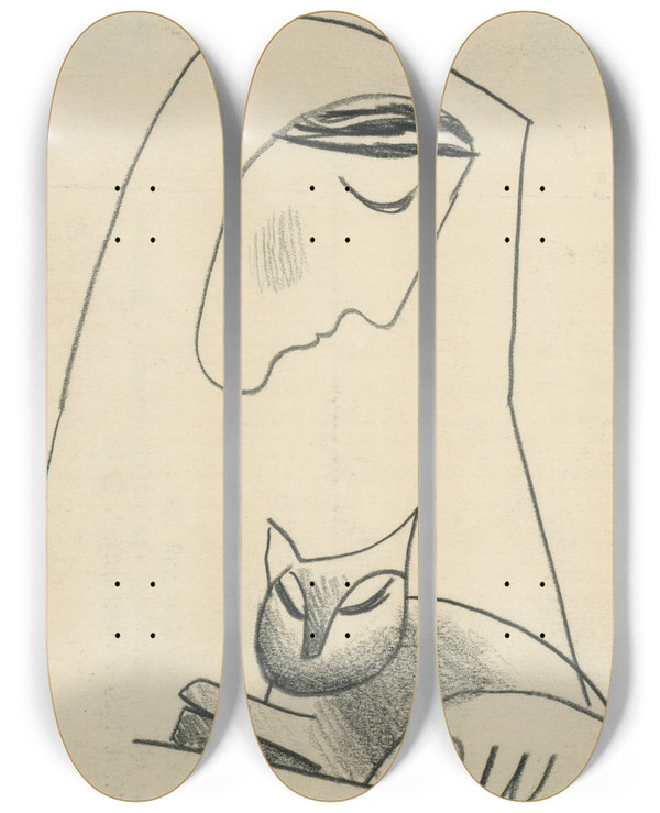Triptych art skateboard deck of Mikul Galanda Dieva S Makou V Nru by Mikulas Galanda (1895-1938)