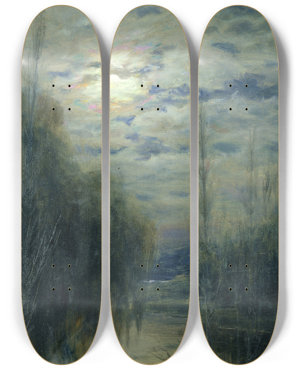 Triptych art skateboard deck of Alfredo Helsby Full Moon Limache Chile by Alfredo Helsby (1862-1933)
