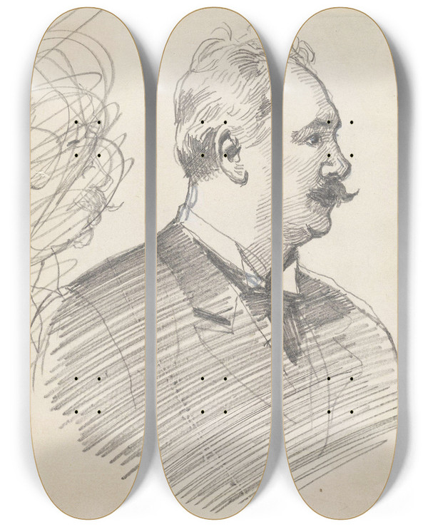 Triptych art skateboard deck of Christian Krohg Johan Svendsen by Christian Krohg (1852-1925)